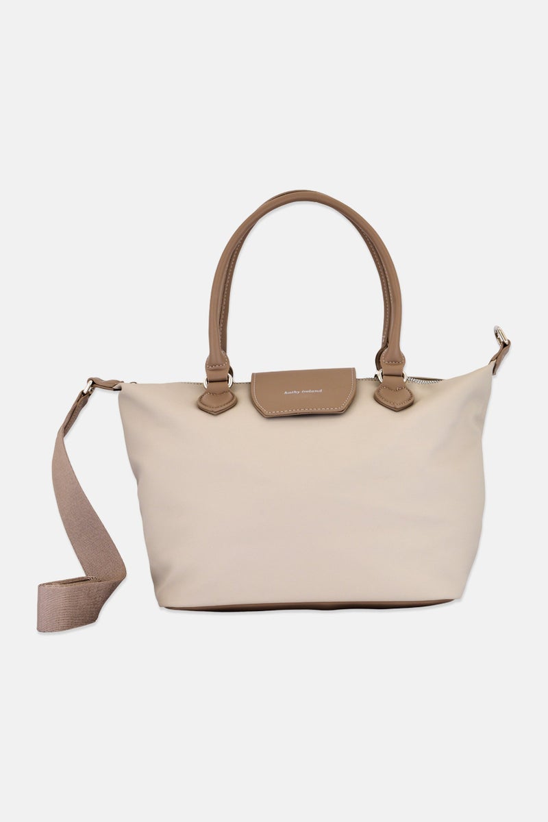 Kathy Ireland Women Brand Logo Handbag, Light Taupe - Image 1